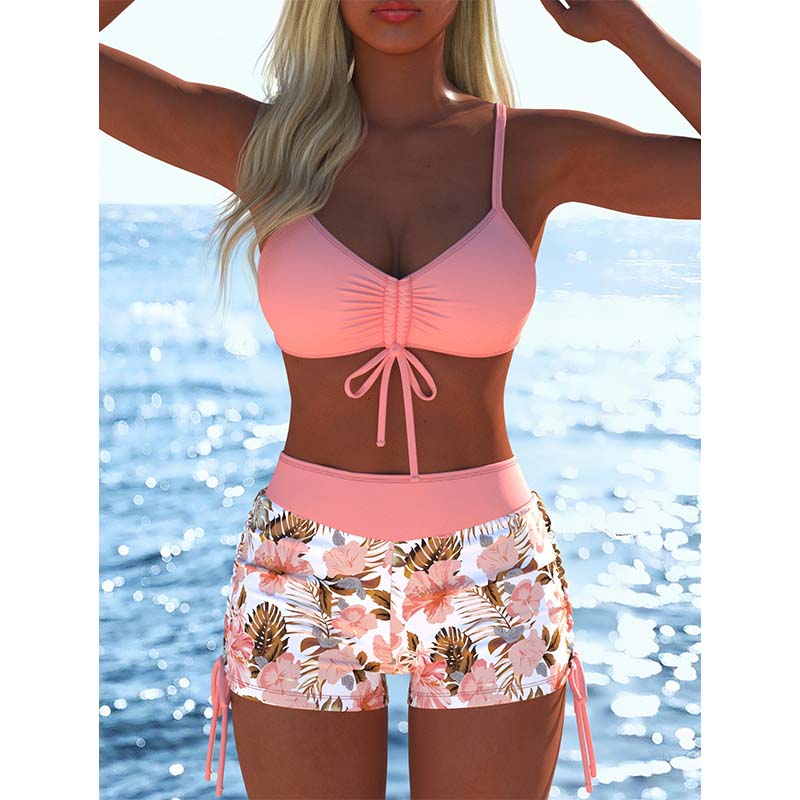 Ensemble bikini à cordon de serrage pour femme avec shorty