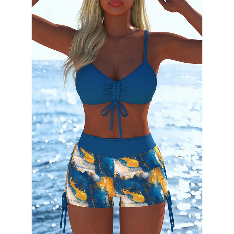 Ensemble bikini à cordon de serrage pour femme avec shorty