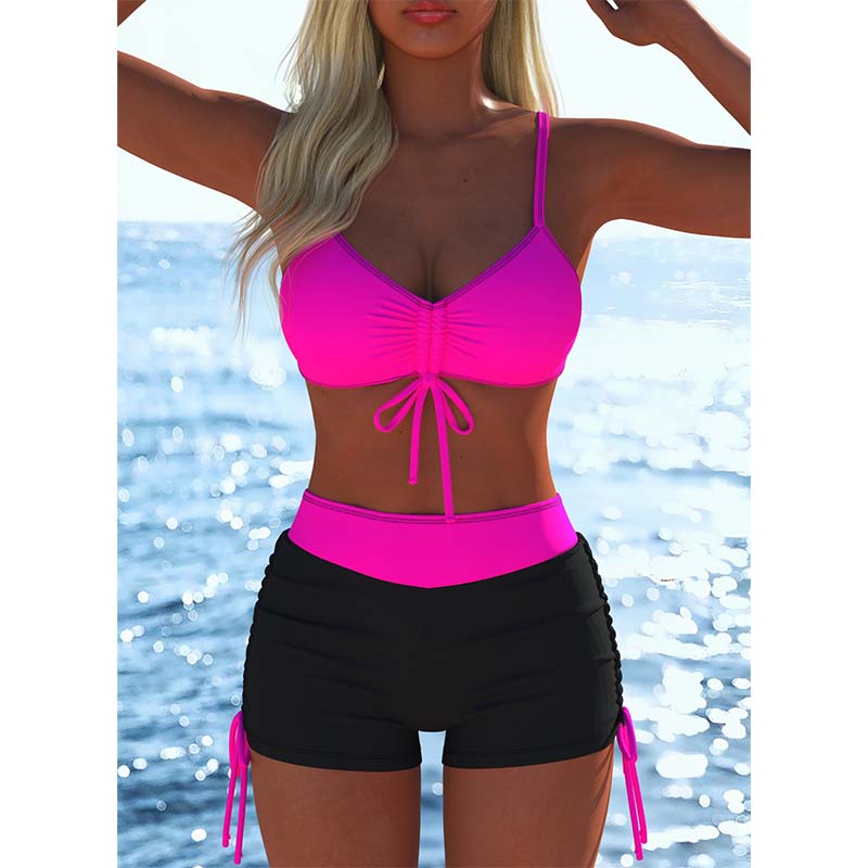 Ensemble bikini à cordon de serrage pour femme avec shorty