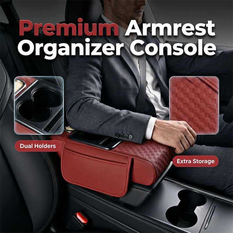 Coussin accoudoir de voiture, housse de console centrale 5 en 1 avec 2 sacs de rangement, porte-gobelet, fente pour boîte à mouchoirs, fente pour téléphone pour berlines, accessoires intérieurs de voiture