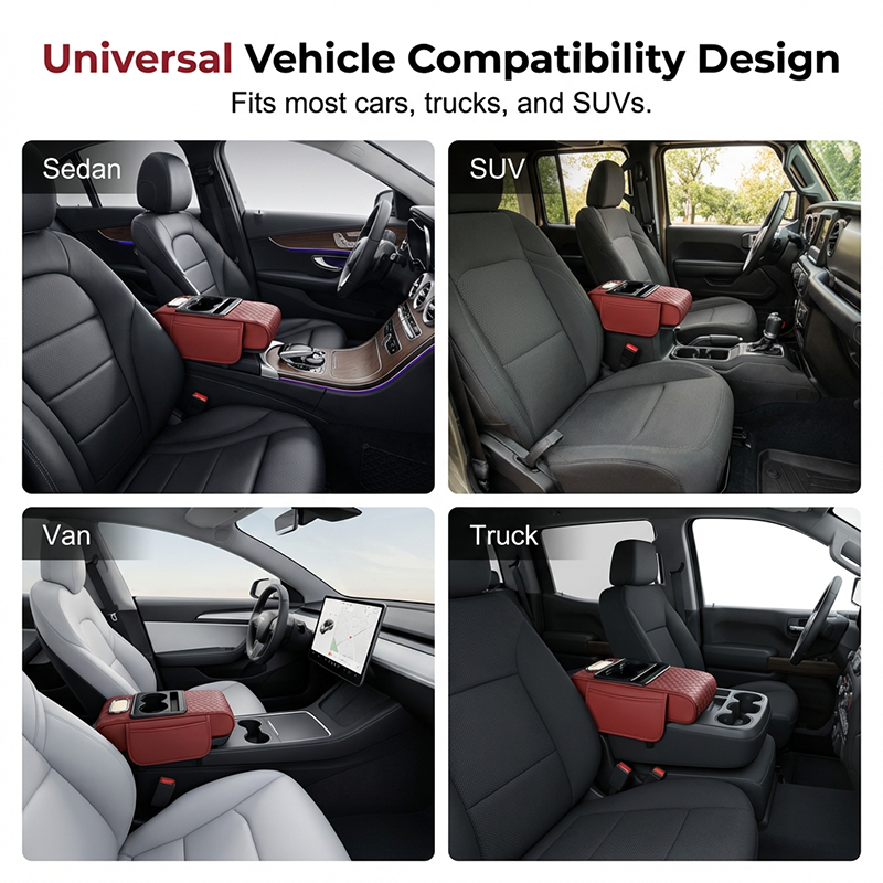 Coussin accoudoir de voiture, housse de console centrale 5 en 1 avec 2 sacs de rangement, porte-gobelet, fente pour boîte à mouchoirs, fente pour téléphone pour berlines, accessoires intérieurs de voiture