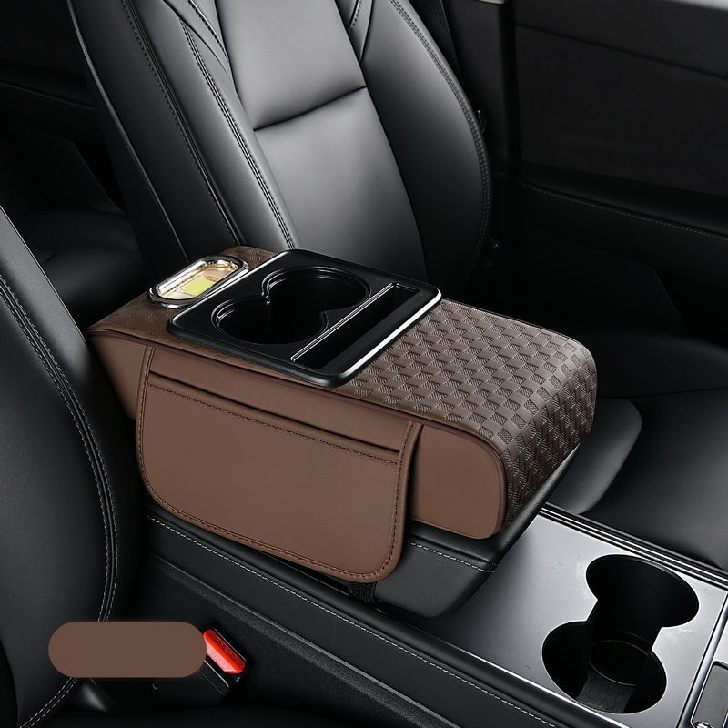 Coussin accoudoir de voiture, housse de console centrale 5 en 1 avec 2 sacs de rangement, porte-gobelet, fente pour boîte à mouchoirs, fente pour téléphone pour berlines, accessoires intérieurs de voiture