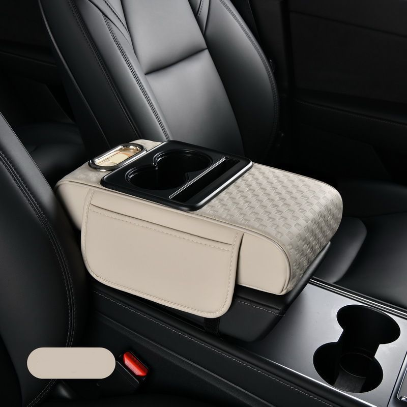 Coussin accoudoir de voiture, housse de console centrale 5 en 1 avec 2 sacs de rangement, porte-gobelet, fente pour boîte à mouchoirs, fente pour téléphone pour berlines, accessoires intérieurs de voiture