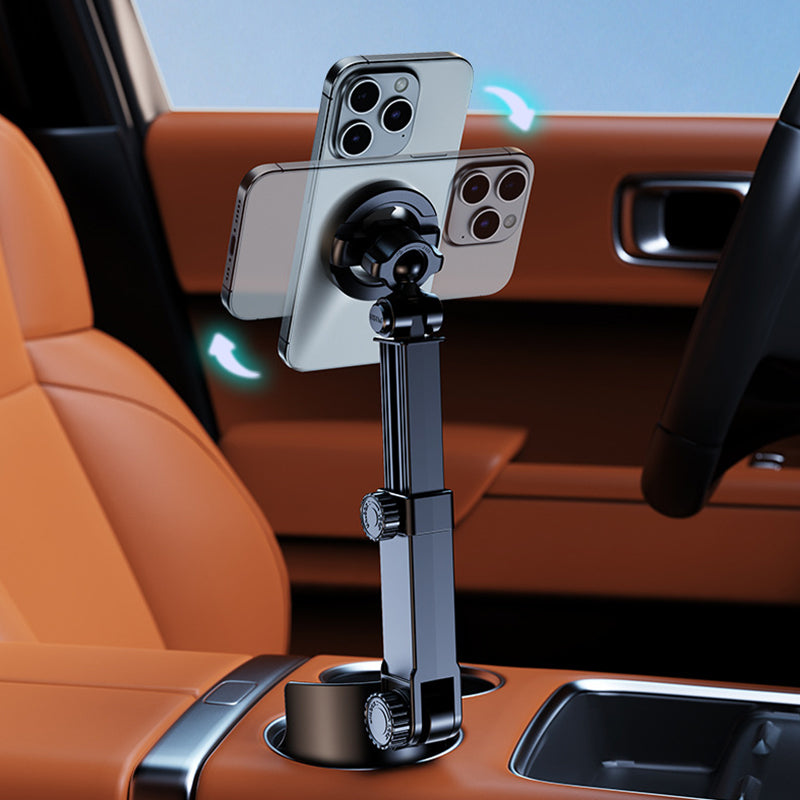Support Téléphone Voiture Porte-Gobelet – Réglable à 360°, Aimant Puissant N52, Utilisation à Une Main, Compatible Tous Téléphones, Modèles Magnétiques Stables et à Pince pour une Conduite Sûre