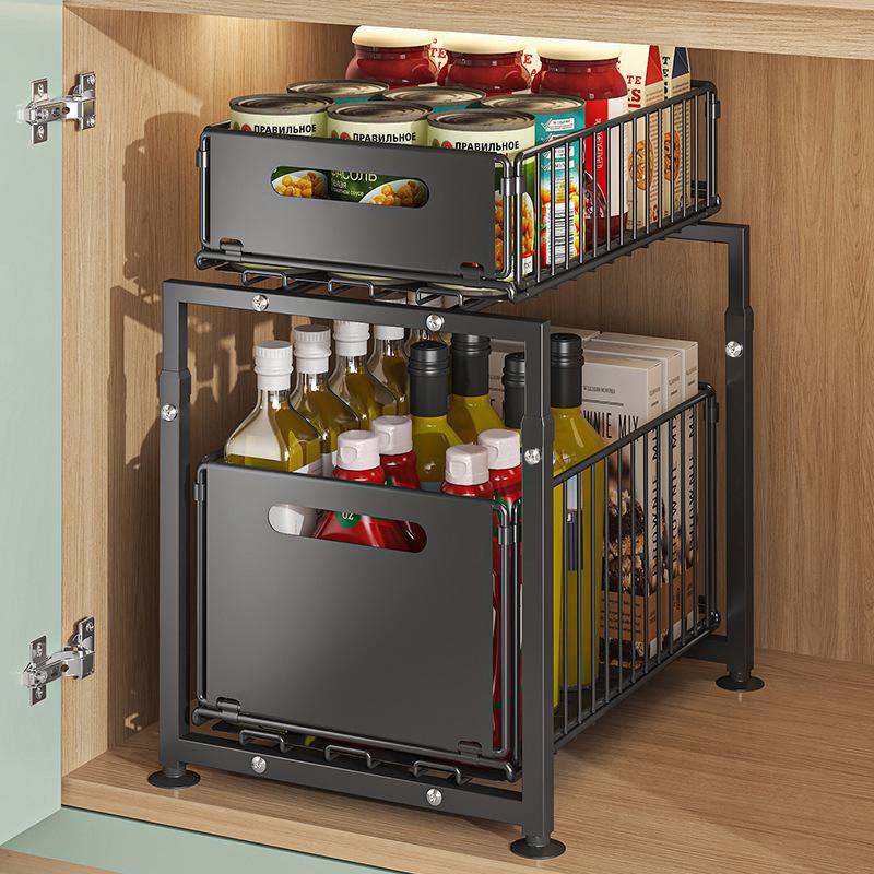Étagère coulissante à 2 niveaux – Double rangement, facile d'accès.