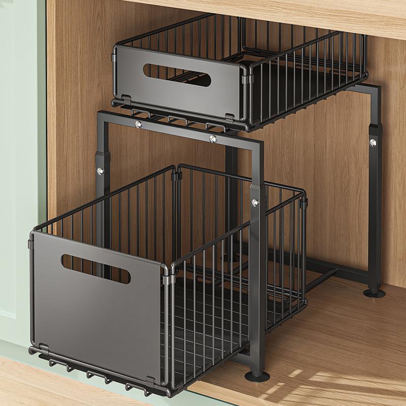 Étagère coulissante à 2 niveaux – Double rangement, facile d'accès.