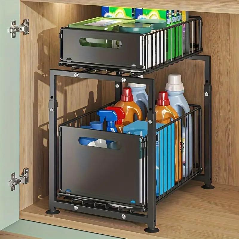 Étagère coulissante à 2 niveaux – Double rangement, facile d'accès.