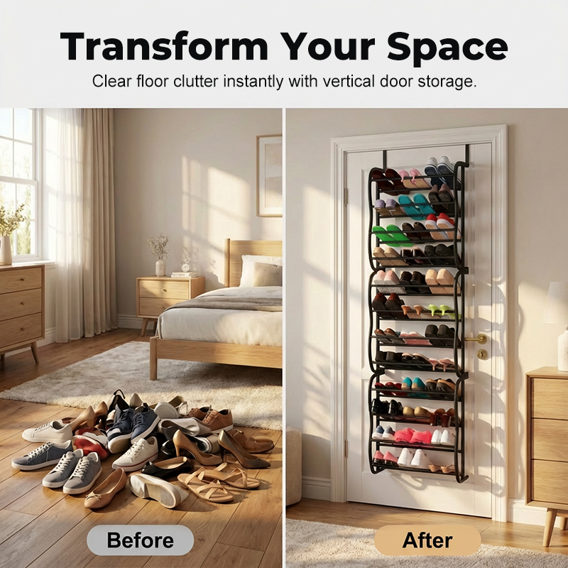 MAINTENANT ! Range-chaussures de porte à suspendre – 24 compartiments et installation sans outils – Convient aux portes standard, peut contenir jusqu'à 24 paires – parfait pour l'entrée ou le placard