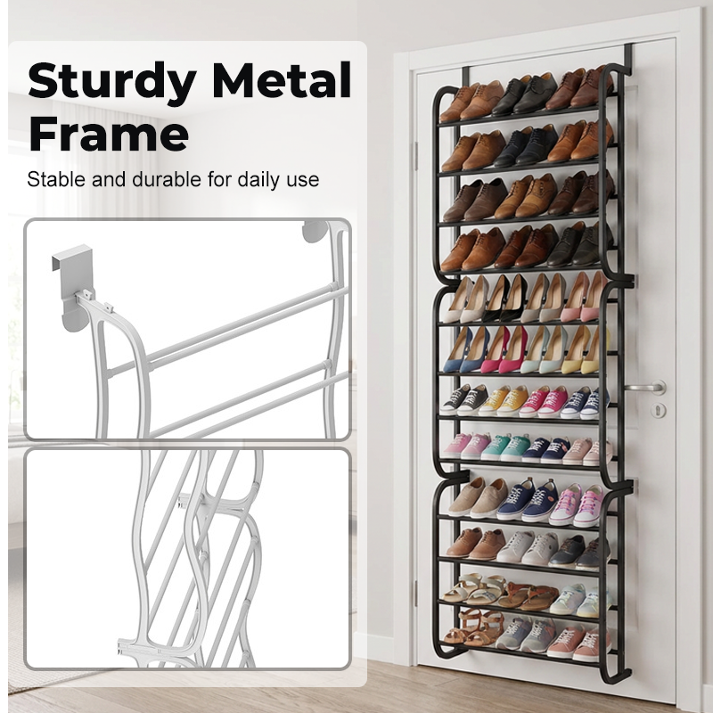 MAINTENANT ! Range-chaussures de porte à suspendre – 24 compartiments et installation sans outils – Convient aux portes standard, peut contenir jusqu'à 24 paires – parfait pour l'entrée ou le placard