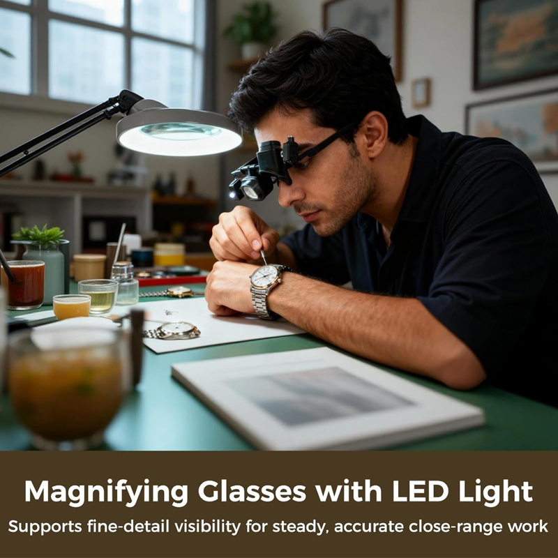 Nouveautés 2026 : Loupe LED de précision pour l'électronique et le bricolage – Support réglable et zoom 10X-20X – Mains libres, éclairage lumineux – parfait pour