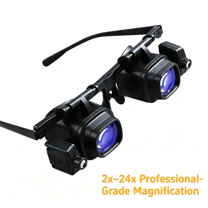 Loupe frontale LED 2X-24X, loupe de précision mains-libres avec double éclairage LED, lentille haute clarté pour la soudure, la réparation électronique