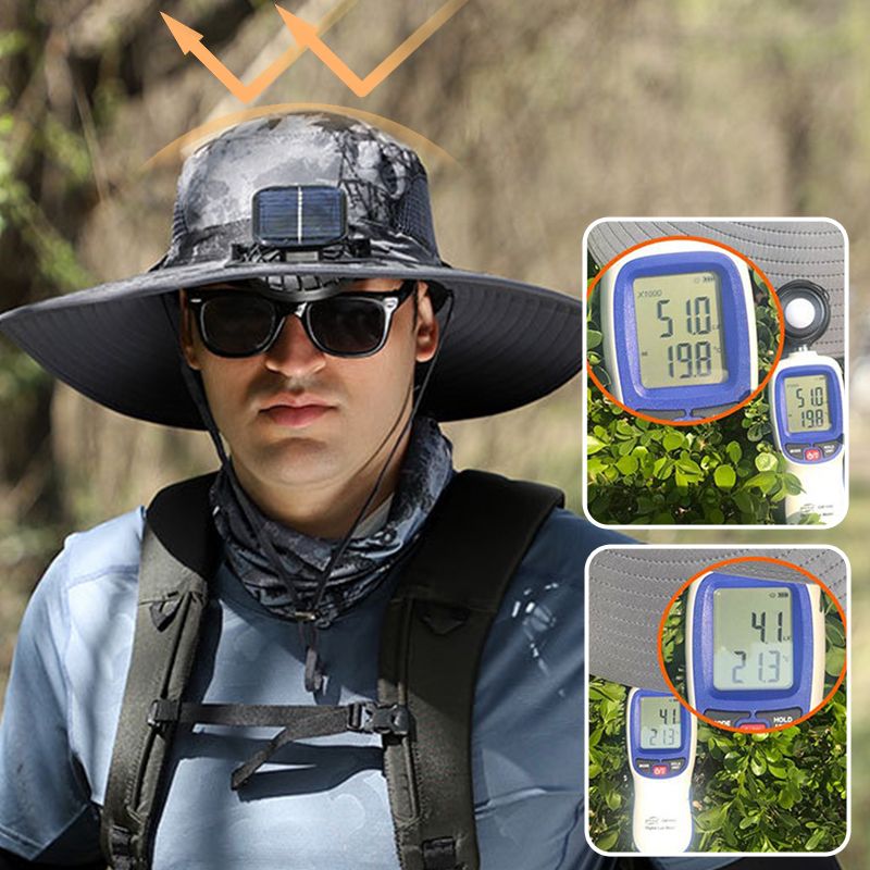 Chapeau de Pêcheur Anti-UV pour Hommes avec 2 Ventilateurs Solaires Détachables