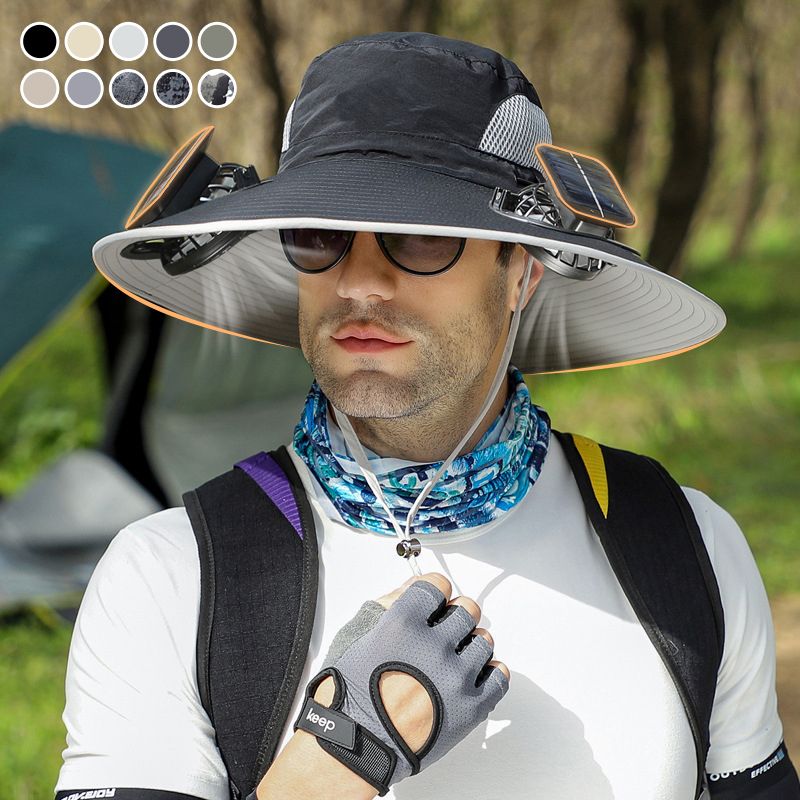Chapeau de Pêcheur Anti-UV pour Hommes avec 2 Ventilateurs Solaires Détachables