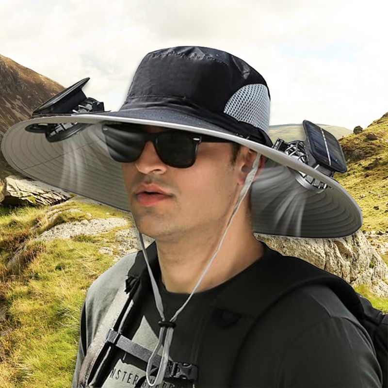 Chapeau de Pêcheur Anti-UV pour Hommes avec 2 Ventilateurs Solaires Détachables