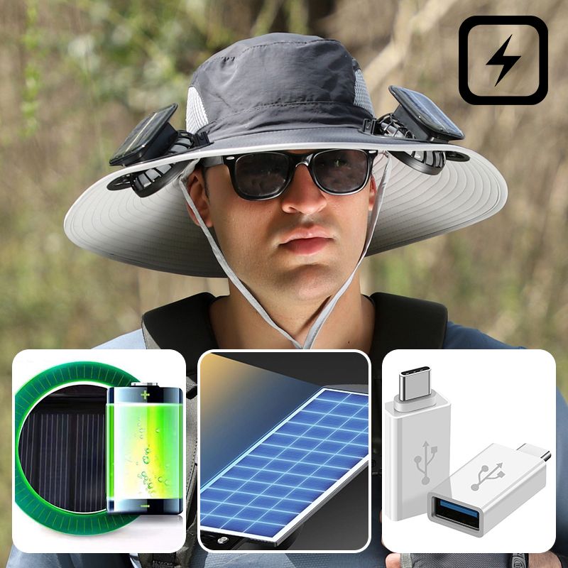 Chapeau de Pêcheur Anti-UV pour Hommes avec 2 Ventilateurs Solaires Détachables