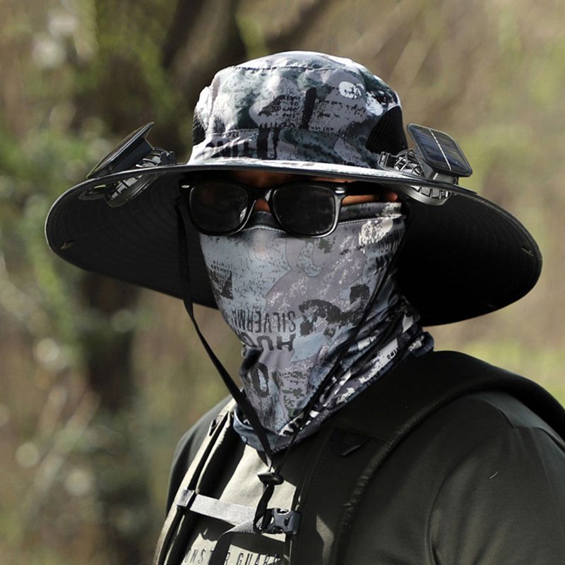 Chapeau de Pêcheur Anti-UV pour Hommes avec 2 Ventilateurs Solaires Détachables