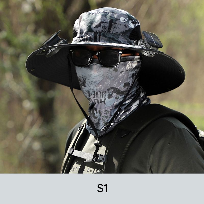 Chapeau de Pêcheur Anti-UV pour Hommes avec 2 Ventilateurs Solaires Détachables