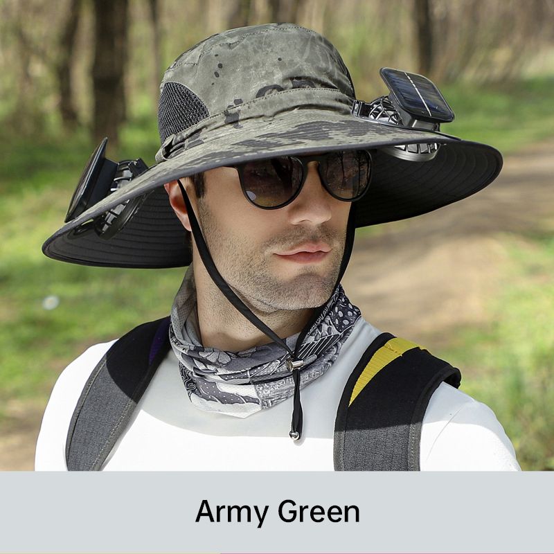 Chapeau de Pêcheur Anti-UV pour Hommes avec 2 Ventilateurs Solaires Détachables