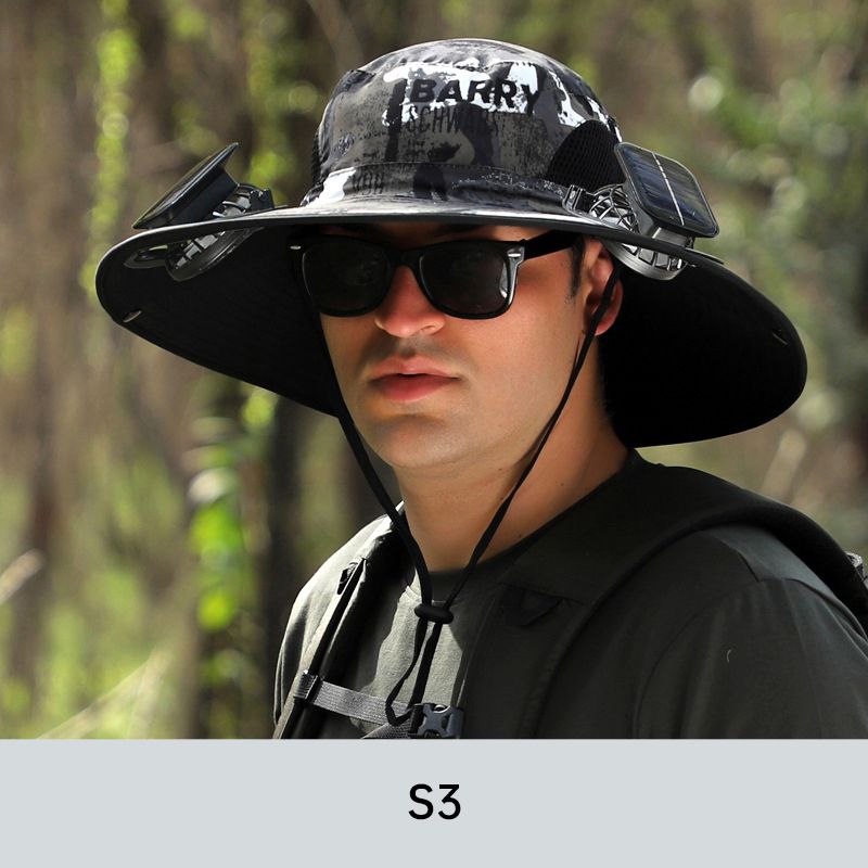 Chapeau de Pêcheur Anti-UV pour Hommes avec 2 Ventilateurs Solaires Détachables