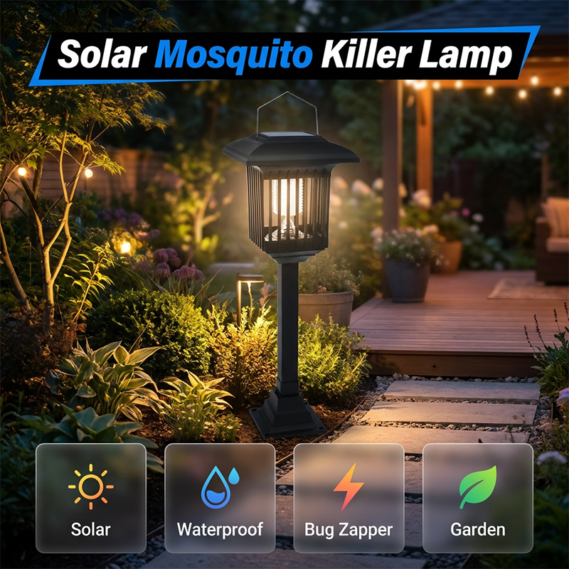 Destructeur de moustiques et lampe de jardin 2 en 1 à énergie solaire