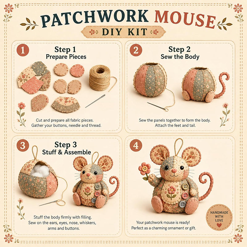 Kit de couture pour souris en peluche vintage fabriquée à la main