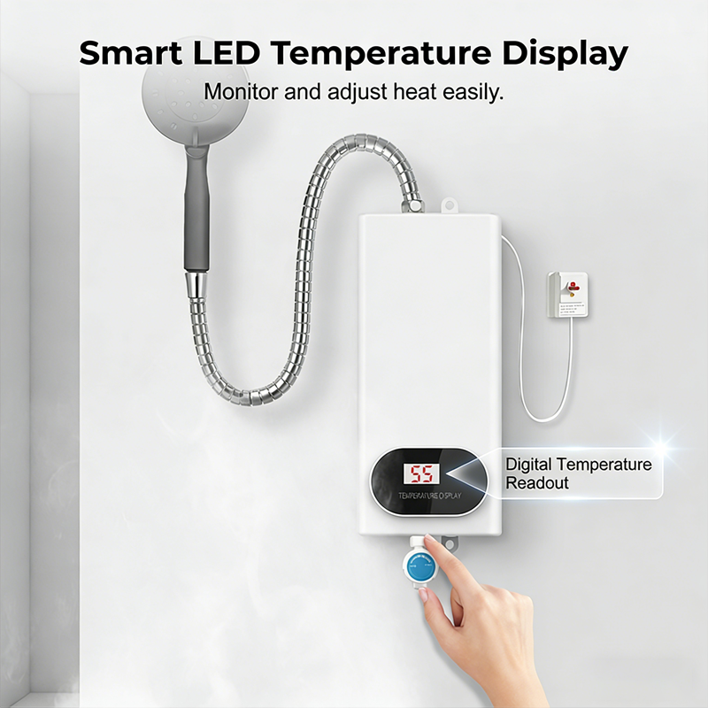 Chauffe-eau électrique instantané compact sans réservoir©\Affichage LED de la température avec protection multi-sécurité