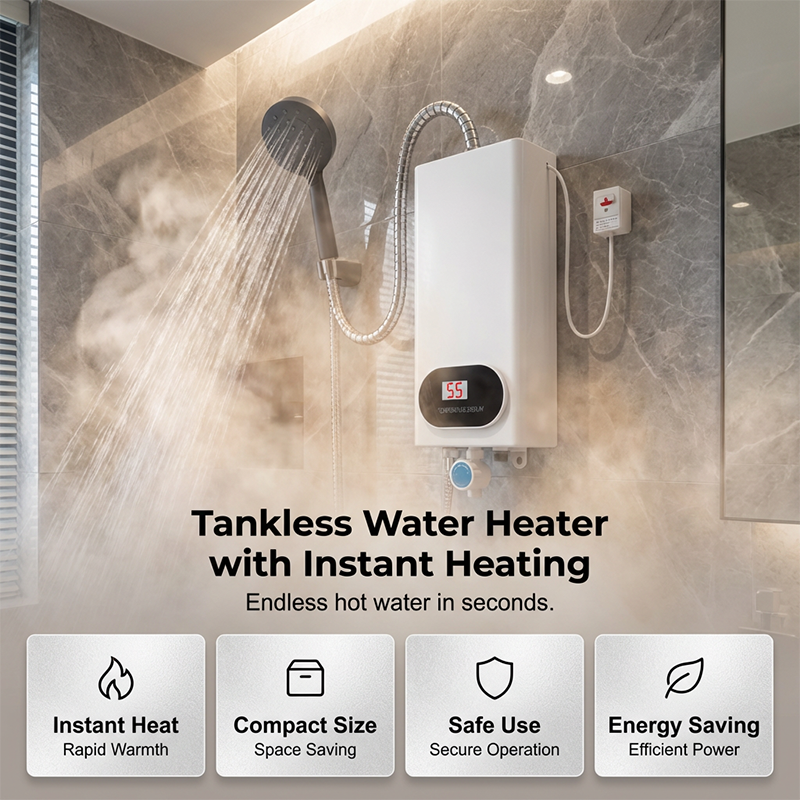 Chauffe-eau électrique instantané compact sans réservoir©\Affichage LED de la température avec protection multi-sécurité