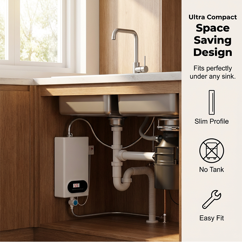 Chauffe-eau électrique instantané compact sans réservoir©\Affichage LED de la température avec protection multi-sécurité