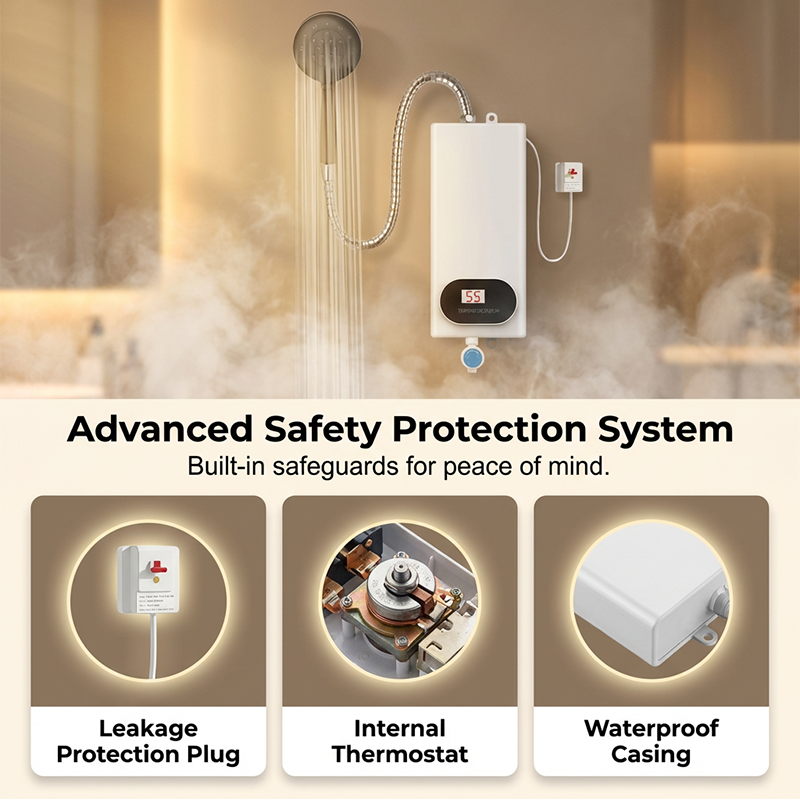 Chauffe-eau électrique instantané compact sans réservoir©\Affichage LED de la température avec protection multi-sécurité