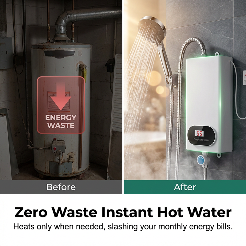 Chauffe-eau électrique instantané compact sans réservoir©\Affichage LED de la température avec protection multi-sécurité