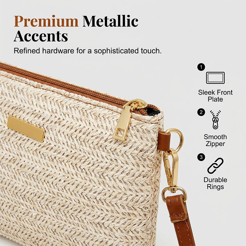 Pochette d'épaule en paille tressée pour femme