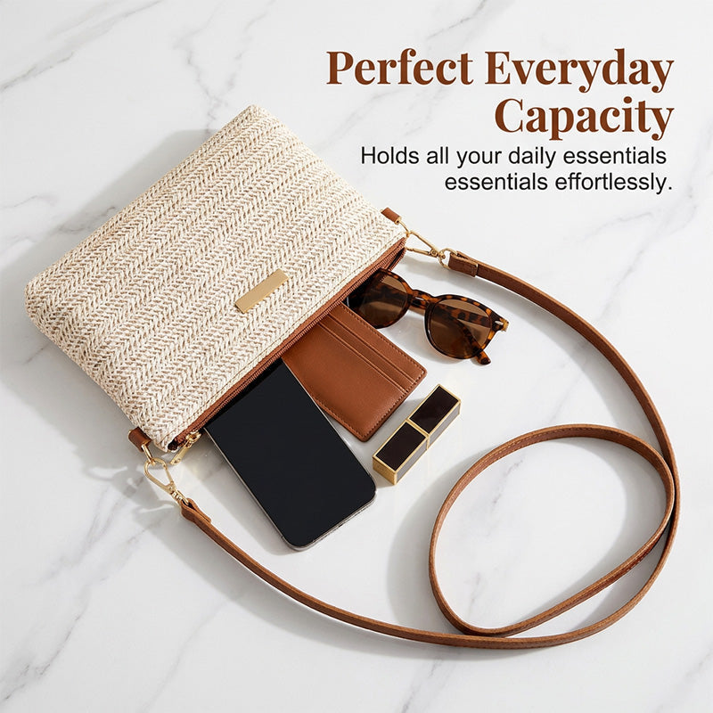 Pochette d'épaule en paille tressée pour femme