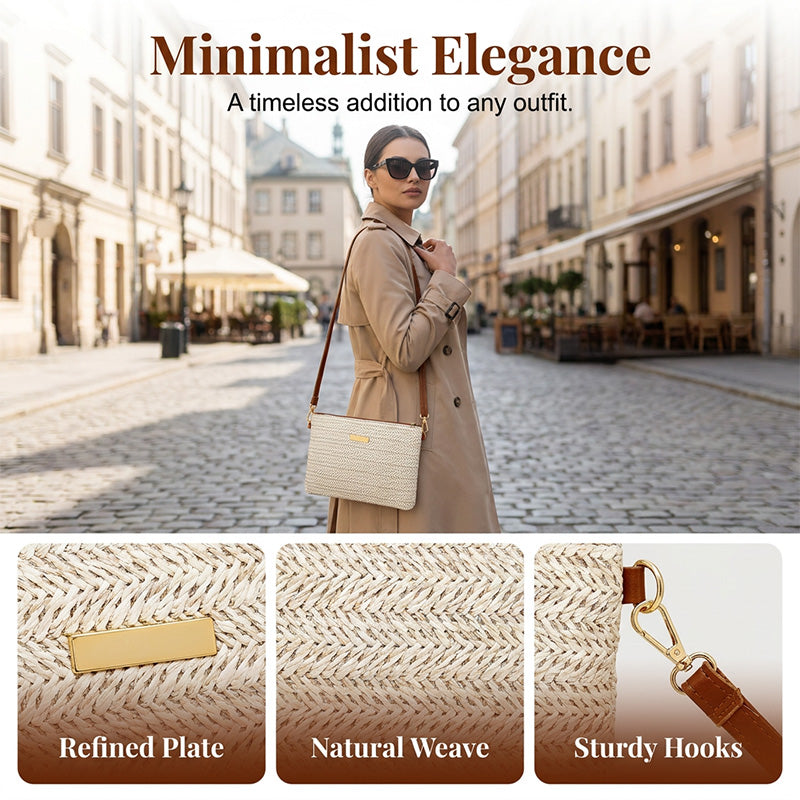 Pochette d'épaule en paille tressée pour femme