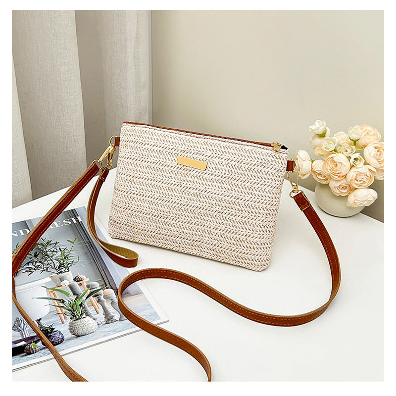 Pochette d'épaule en paille tressée pour femme