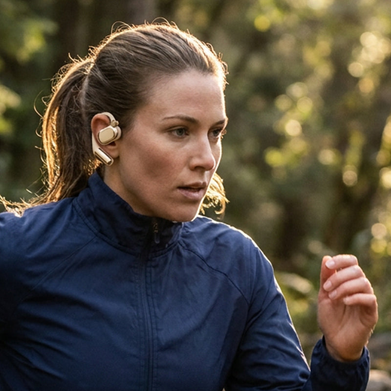 Écouteurs sans fil à oreille libre – Confort optimal, Bluetooth 5.4 et étui avec lampe torche LED
