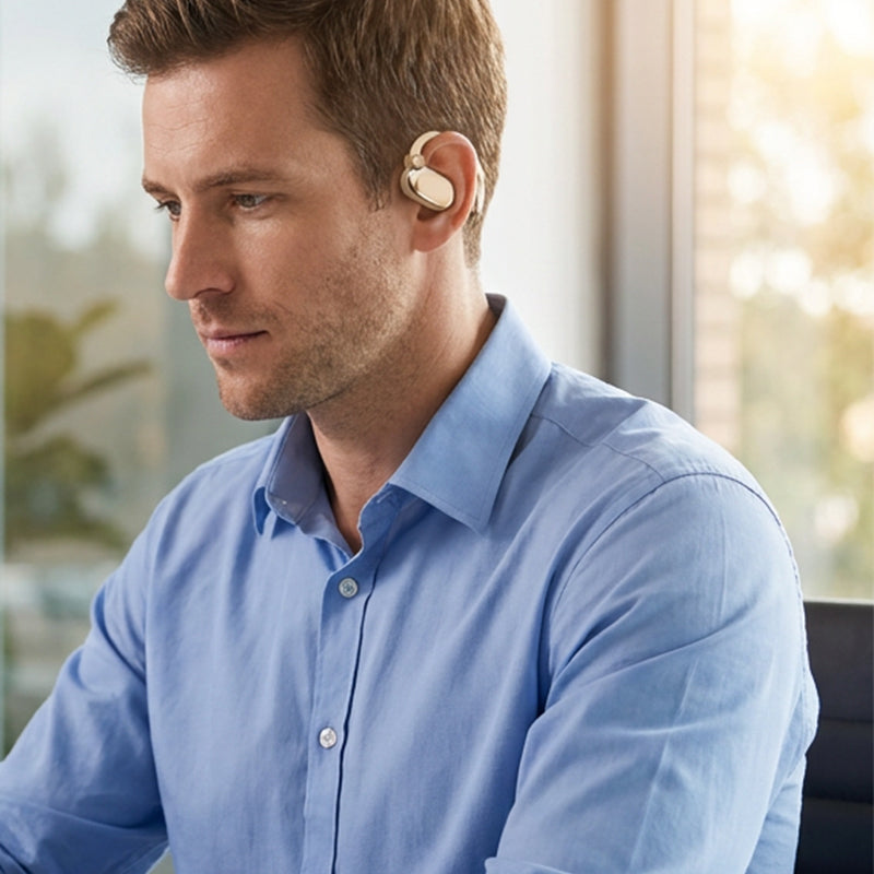 Écouteurs sans fil à oreille libre – Confort optimal, Bluetooth 5.4 et étui avec lampe torche LED