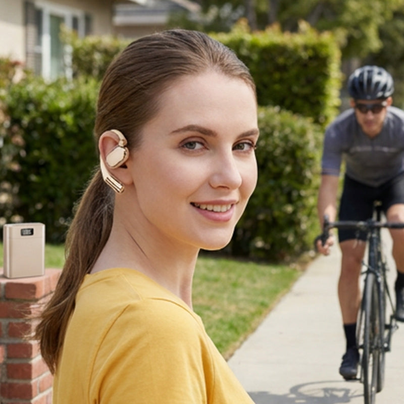 Écouteurs sans fil à oreille libre – Confort optimal, Bluetooth 5.4 et étui avec lampe torche LED