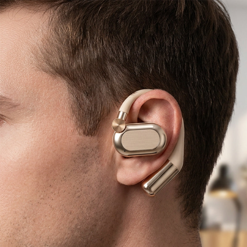Écouteurs sans fil à oreille libre – Confort optimal, Bluetooth 5.4 et étui avec lampe torche LED