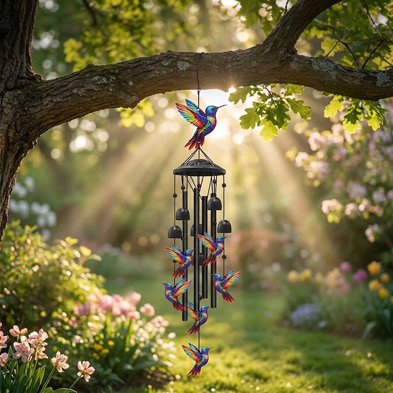 Carillons Éoliens Vintage en Métal | Décoration de Jardin Élégante en Aluminium Noir avec Accents Oiseaux et Papillons pour Patio et Porche