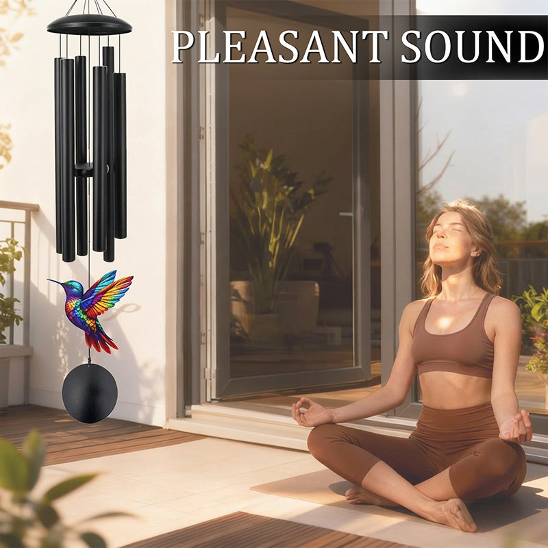 Carillons Éoliens Vintage en Métal | Décoration de Jardin Élégante en Aluminium Noir avec Accents Oiseaux et Papillons pour Patio et Porche
