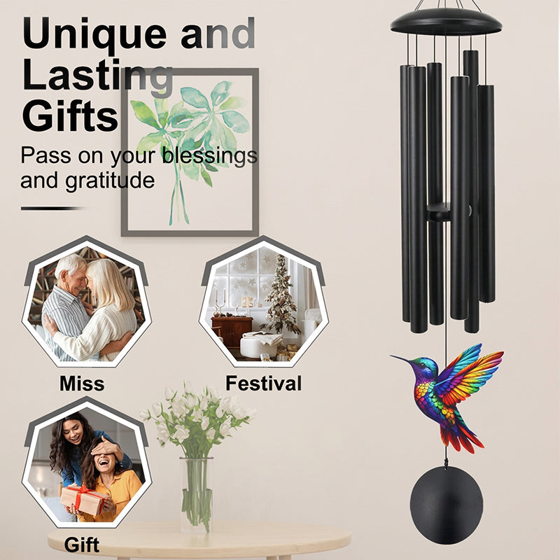 Carillons Éoliens Vintage en Métal | Décoration de Jardin Élégante en Aluminium Noir avec Accents Oiseaux et Papillons pour Patio et Porche