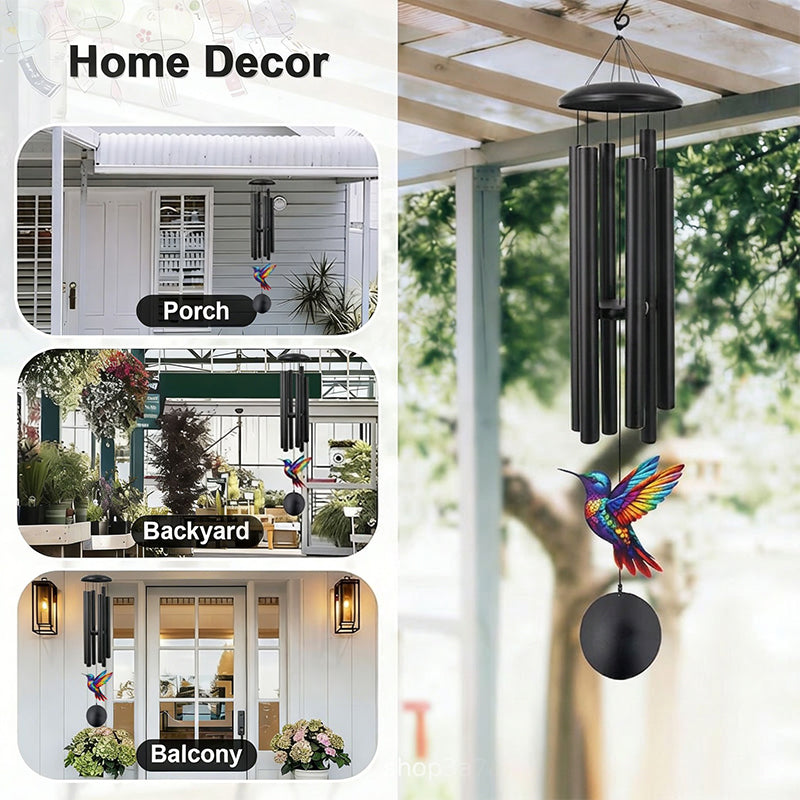 Carillons Éoliens Vintage en Métal | Décoration de Jardin Élégante en Aluminium Noir avec Accents Oiseaux et Papillons pour Patio et Porche