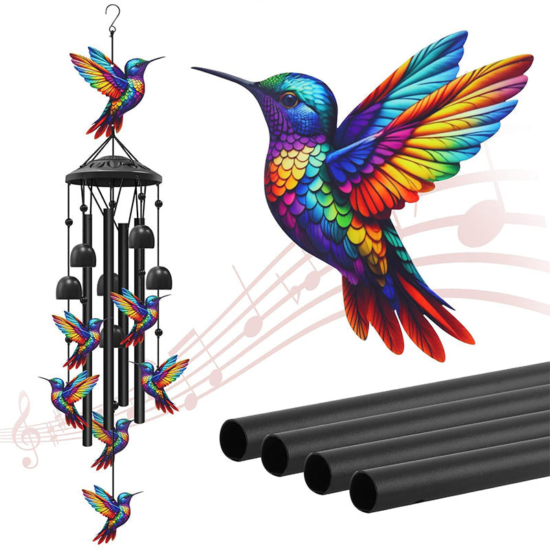 Carillons Éoliens Vintage en Métal | Décoration de Jardin Élégante en Aluminium Noir avec Accents Oiseaux et Papillons pour Patio et Porche