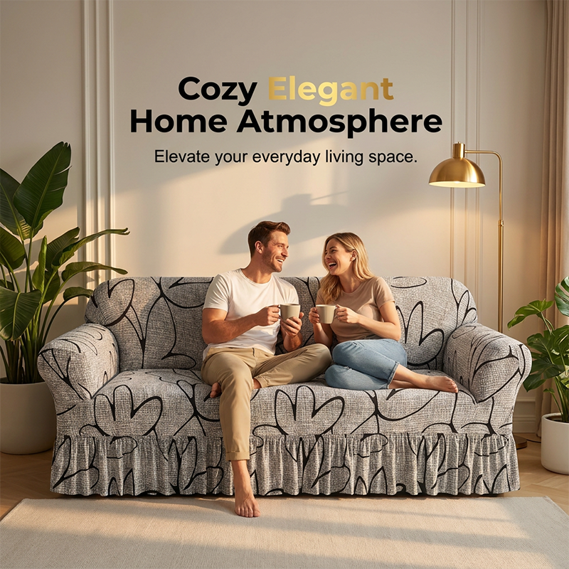 Housse de canapé très extensible – Ourlet volanté et protection complète