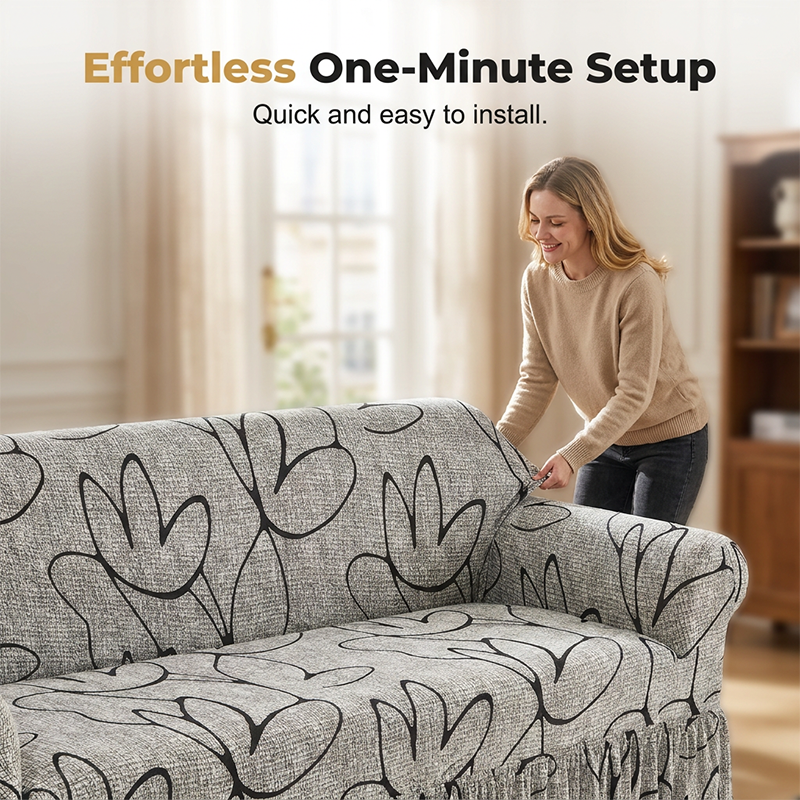 Housse de canapé très extensible – Ourlet volanté et protection complète