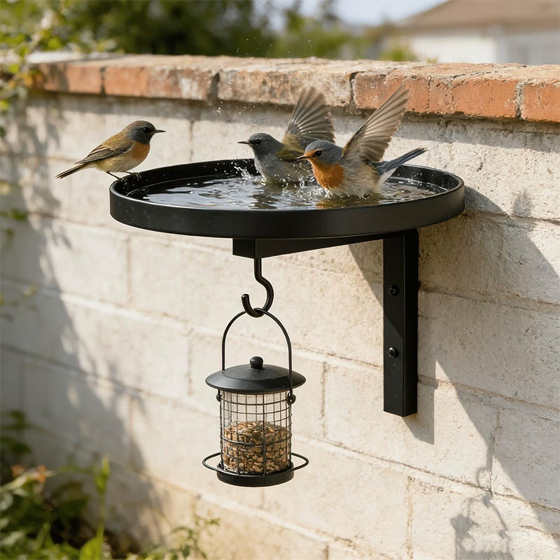 Bain d'oiseaux mural en métal – Finition bronze antique