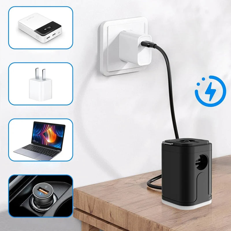 Pompe à air de camping rechargeable – Lumière LED, gonflage rapide, compacte