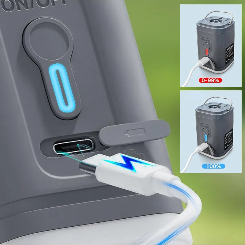 Pompe à air de camping rechargeable – Lumière LED, gonflage rapide, compacte