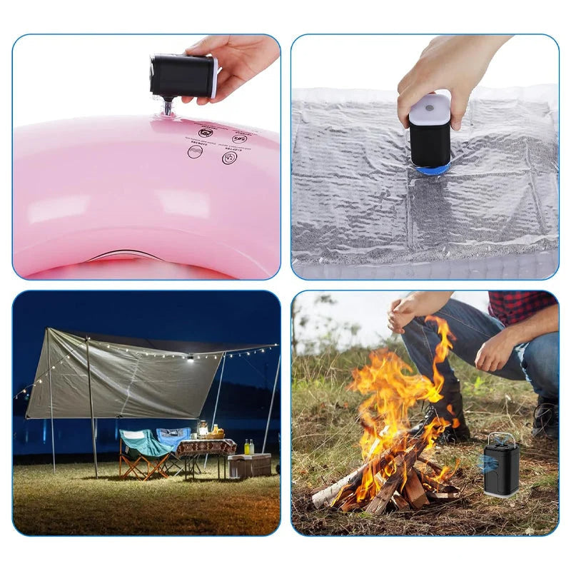 Pompe à air de camping rechargeable – Lumière LED, gonflage rapide, compacte