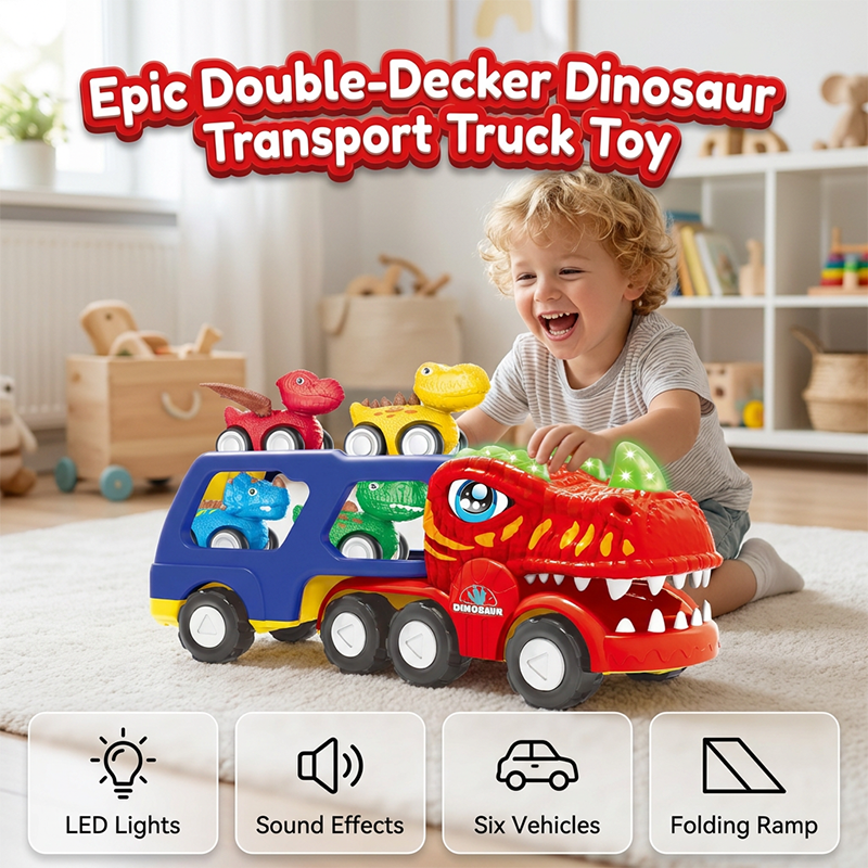 Camion transporteur de dinosaures à deux étages - Jouet